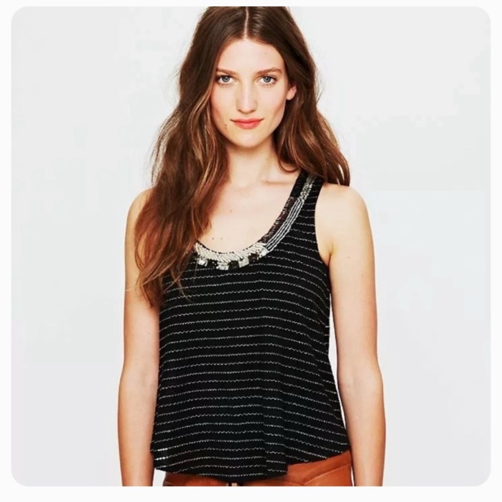 Free People Black and White Embellished Tank Top